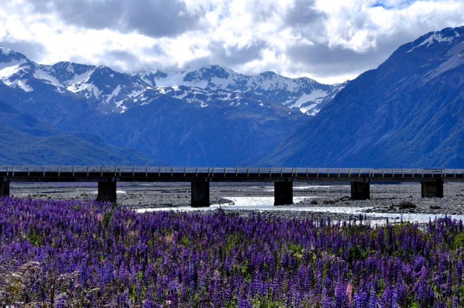 The bridge, mountains and clouds